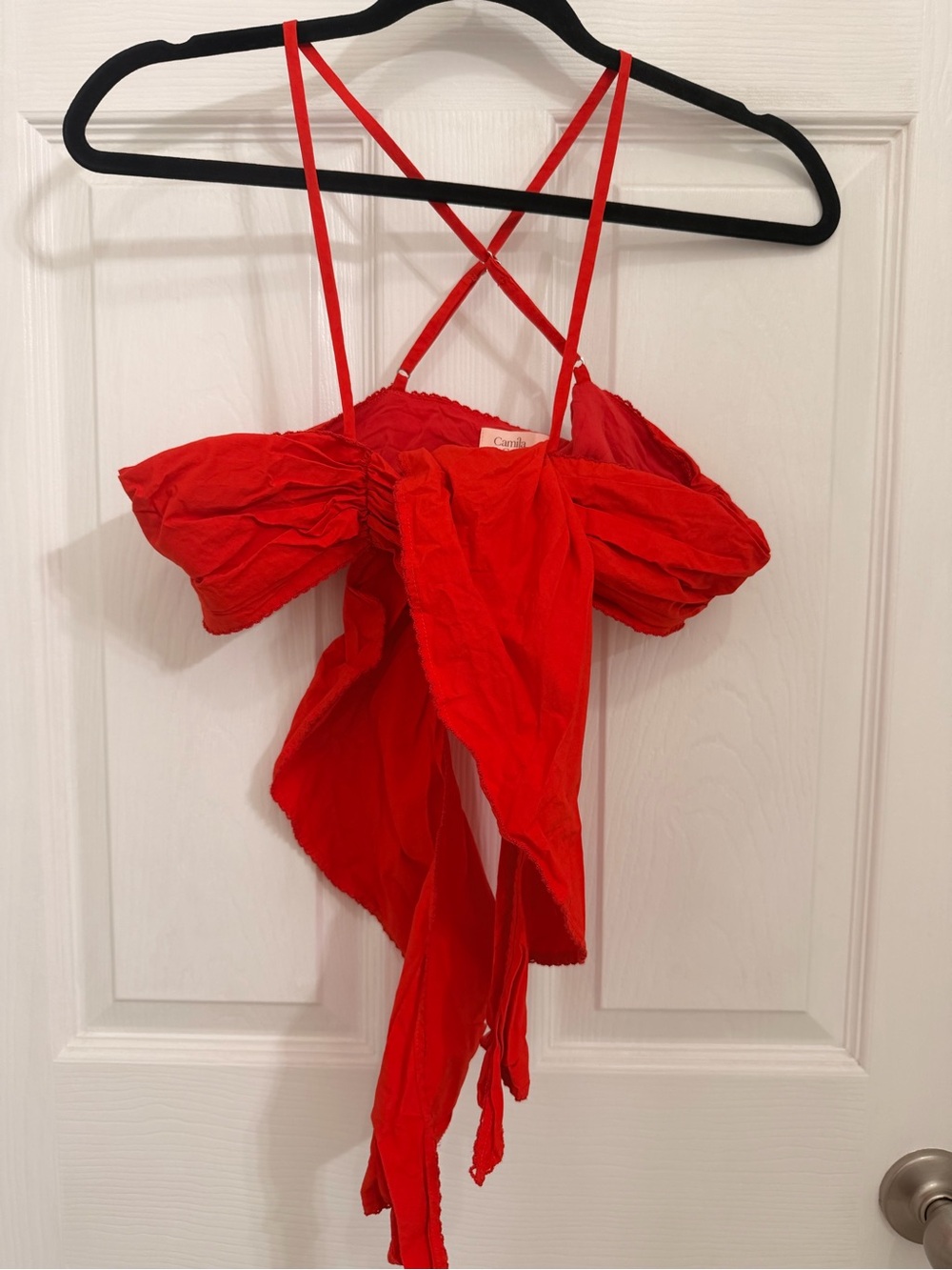 Camila Coelho Red Off-Shoulder Tie-Front Camisole